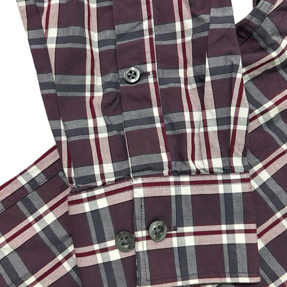 Michael Kors Mens Plaid Button Down Shirt 16 34/35 Burgundy Gray White - Picture 4 of 12